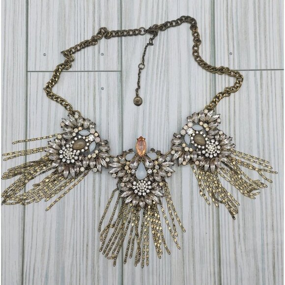 Veronese Statement Pendant Collar Necklace Crystal & Chains Gold Tone 20" Bib - Picture 8 of 9